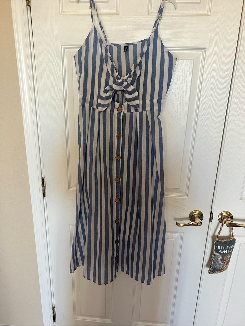 Zaful Blue and White Striped Tie-Front Maxi Dress